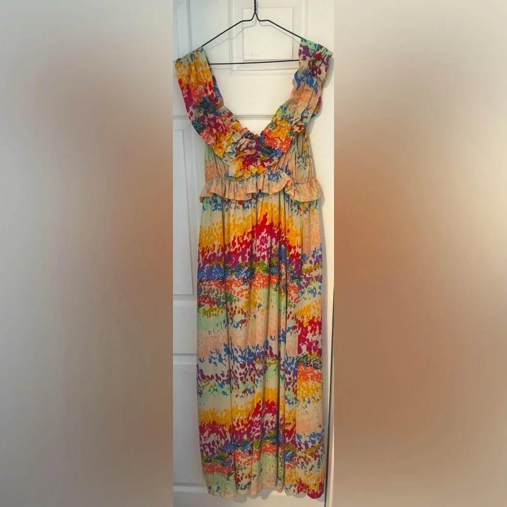 H&M Garden maxi dress ruffle empire peasant boho party wedding flowy chiffon